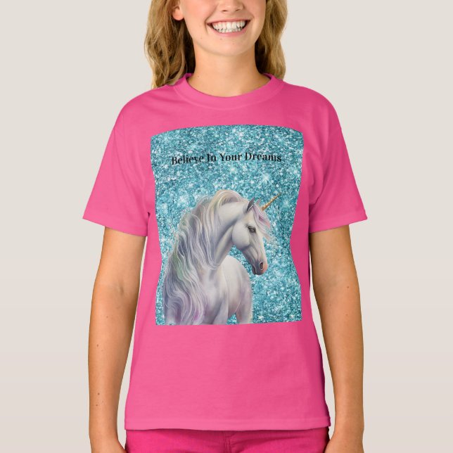 Camiseta Unicorn Purpurina de Turquoise Aqua Glitz (Anverso)