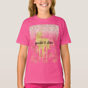 Camiseta Unicorn Purpurina Glitzy Oro Rosa