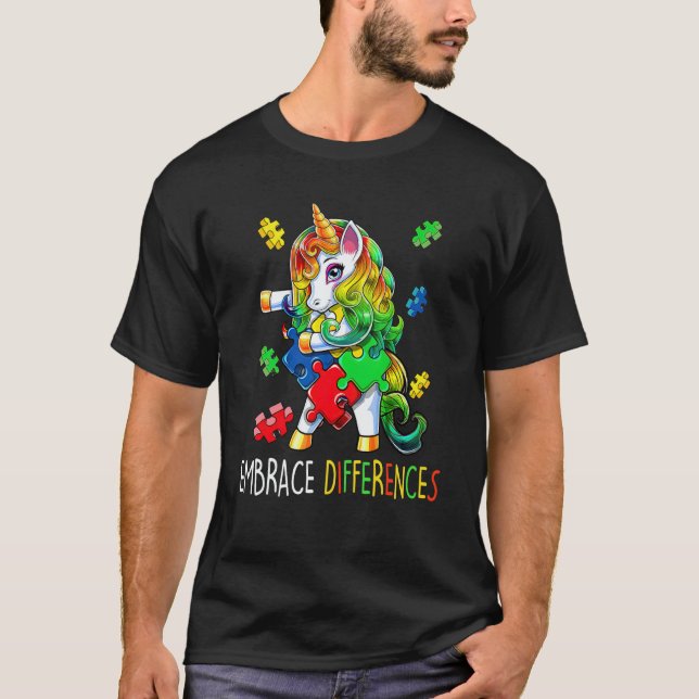 Camiseta Unicorn Puzzle Autism Awareness Embrace Difference (Anverso)