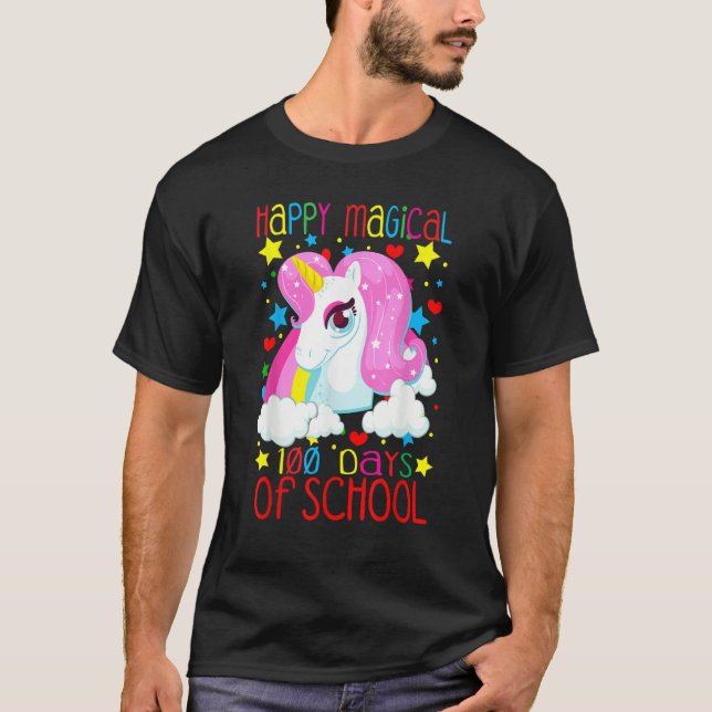 Camiseta Unicorn Rainbow 100th Days Happy Magical 100 Days  (Anverso)