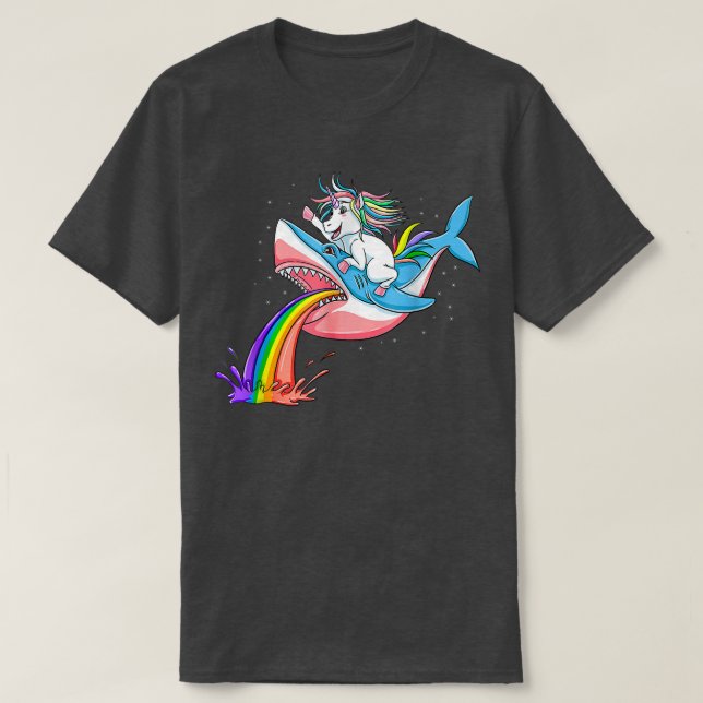 Camiseta Unicorn Riding LGBTQ Pride Shark LGBT pride month  (Diseño del anverso)