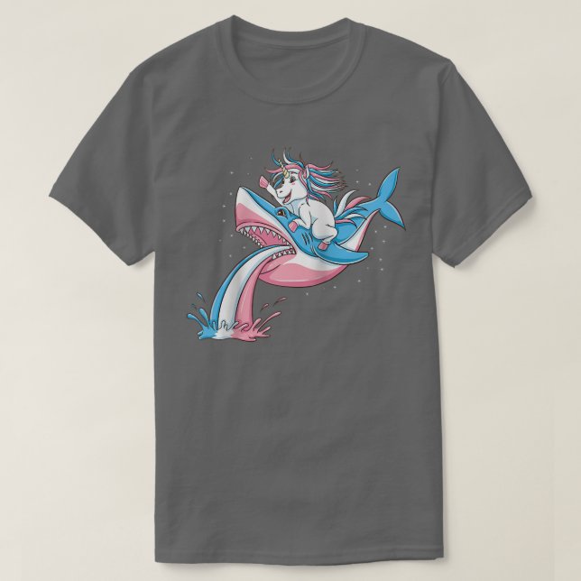Camiseta Unicorn Riding Trans Pride Shark Transgender Ragla (Diseño del anverso)
