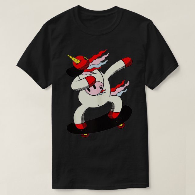Camiseta Unicorn Skateboard Dabbing Skater Roll Fun Party S (Diseño del anverso)