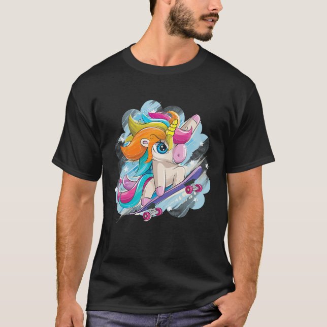 Camiseta Unicorn Skateboarding Shirt Girls Women Skateboard (Anverso)