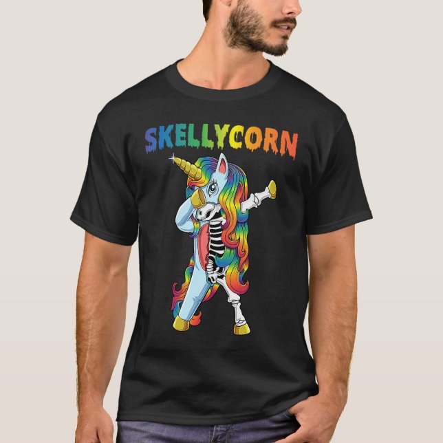 Camiseta Unicorn Skeleton  Dabbing Unicorn Cute Halloween (Anverso)