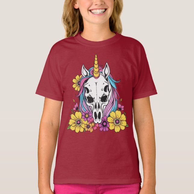 Camiseta Unicorn Skull Flowers Pastel Goth Soft Grunge Goth (Anverso)