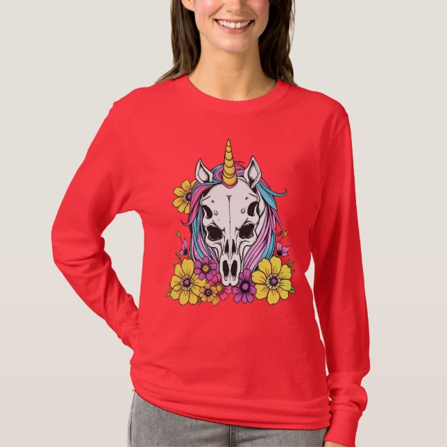 Camiseta Unicorn Skull Flowers Pastel Goth Soft Grunge Goth (Anverso)