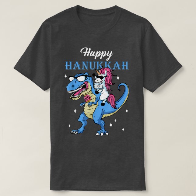 Camiseta Unicorn TRe Happy Hanukkah Jewish Menorah Gorra Ch (Diseño del anverso)