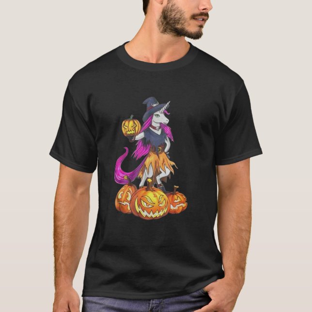 Camiseta Unicorn Witch Spooky Pumpkin Halloween (Anverso)