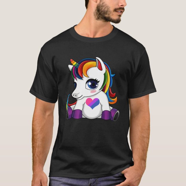 Camiseta Unicorn with Bisexual Flag Heart  Bisexual Flag (Anverso)