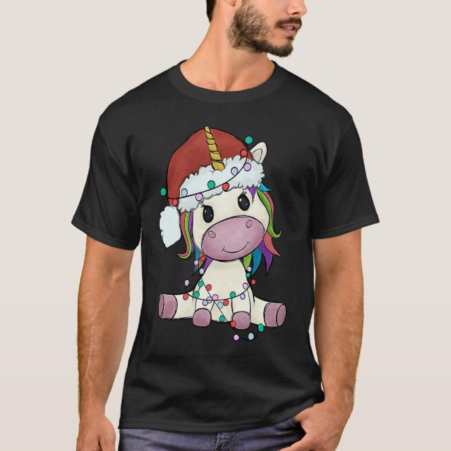 Camiseta Unicorn with Christmas hat unicorn girl (Anverso)