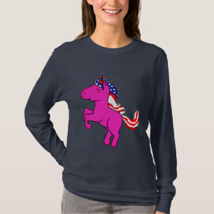 Camiseta Unicorn Yarrow Pink Patriotic USA Flag Mane Art