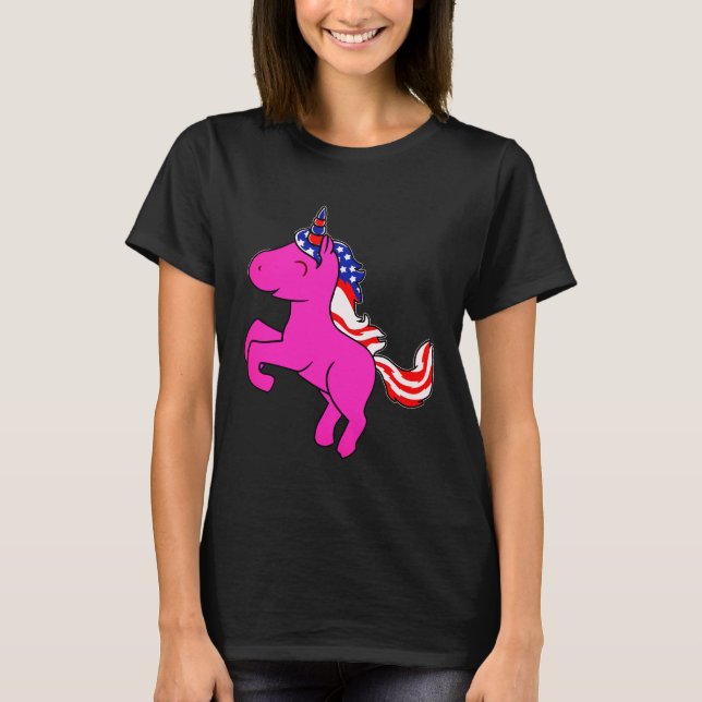 Camiseta Unicorn Yarrow Pink Patriotic USA Flag Mane Art (Anverso)