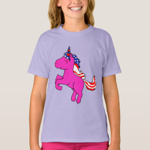 Camiseta Unicorn Yarrow Pink Patriotic USA Flag Mane Art