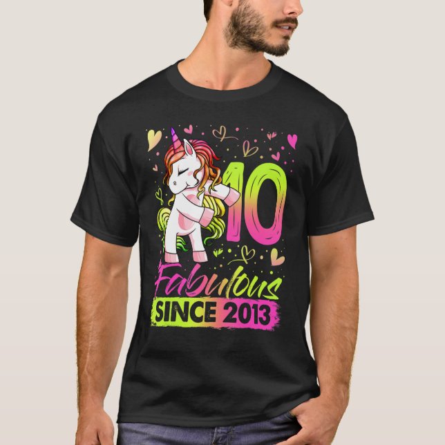 Camiseta Unicornio 10 años de edad Chica de cumpleaños P (Anverso)
