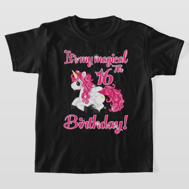 Camiseta Unicornio 16 años, Chica de camisas de la fiesta d (Distribución)