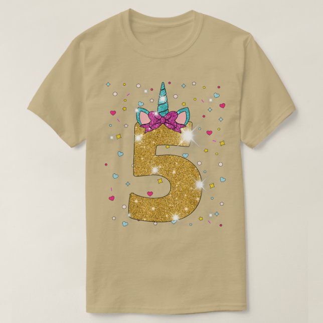 Camiseta Unicornio 5 Chica de cumpleaños de cinco años (Diseño del anverso)