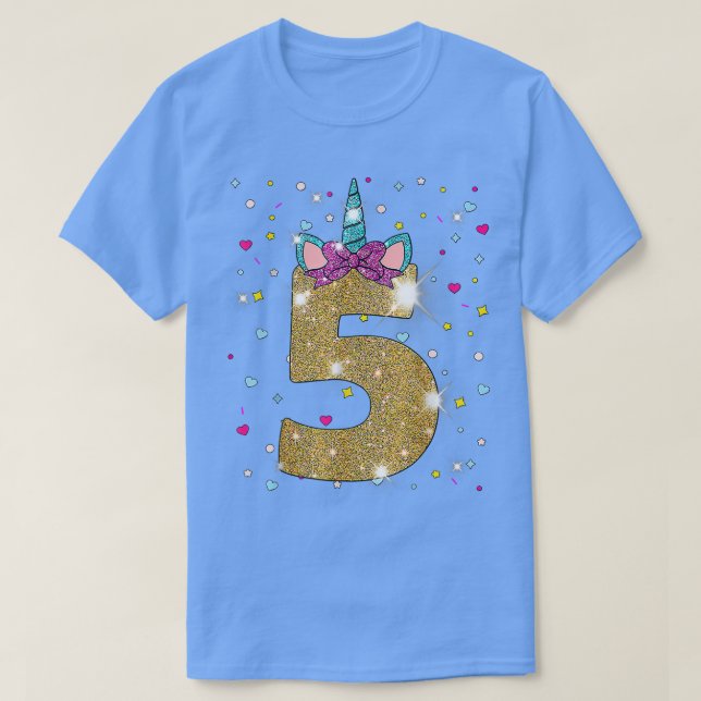 Camiseta Unicornio 5 Chica de cumpleaños de cinco años  (Diseño del anverso)