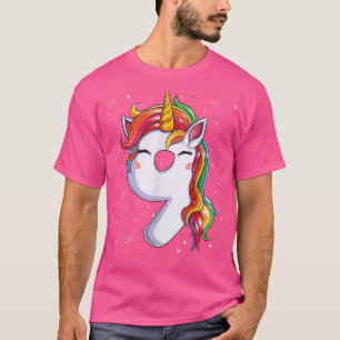 Camiseta Unicornio 9 años de edad Novena Chica de cumpleaño