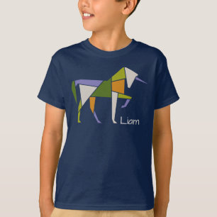 Camiseta Unicornio abstracto moderno personalizado Tangram 