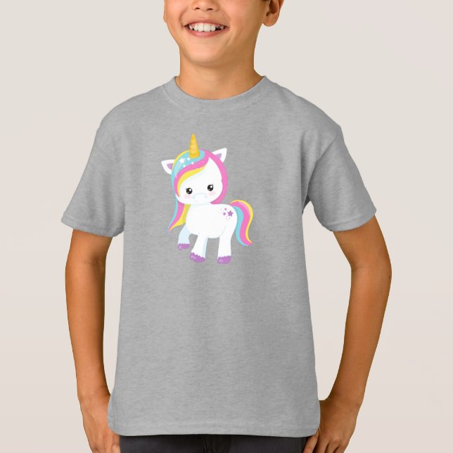 Camiseta Unicornio arcoiris, estrella, unicornio lindo, uni (Anverso)