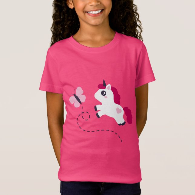 Camiseta Unicornio blanco con mariposa (Anverso)