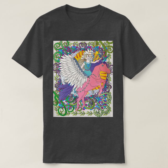 Camiseta Unicornio blanco fantasmal volando con hadas (Diseño del anverso)