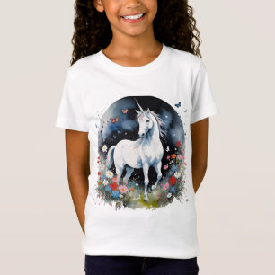 Camiseta Unicornio Blanco Mágico En Un Jardín Nocturno