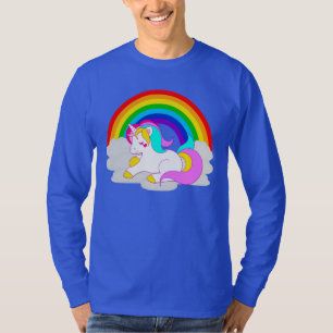 Camiseta Unicornio blanco sobre la larga manga del arcoiris