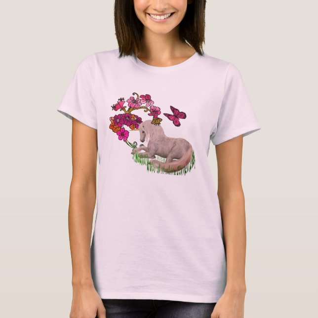 Camiseta Unicornio Blanco Y Flores (Anverso)