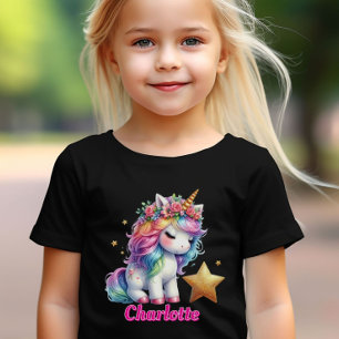 Camiseta unicornio brillante estrella mágica niños negro