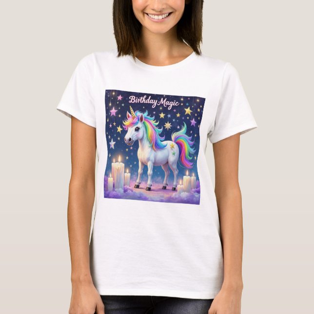 Camiseta Unicornio caprichoso con arco iris Nacimiento arte (Anverso)
