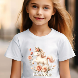 Camiseta Unicornio caprichoso pastel con rosas