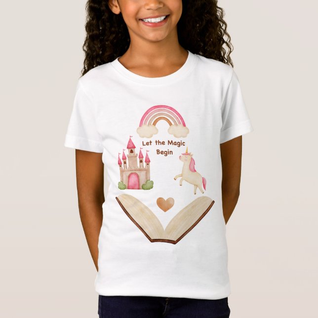 Camiseta Unicornio Castillo Arcoiris Niña | Cuento (Anverso)
