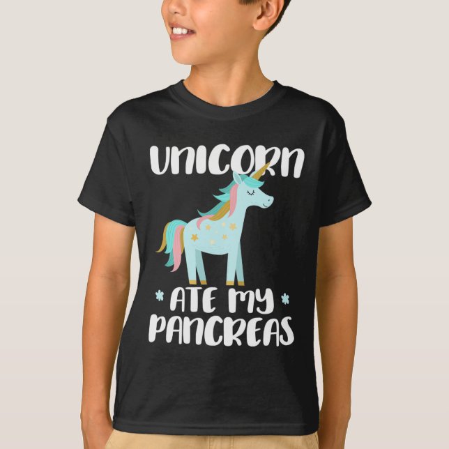 Camiseta Unicornio comió mi páncreas - Diabético Cuadro Uni (Anverso)