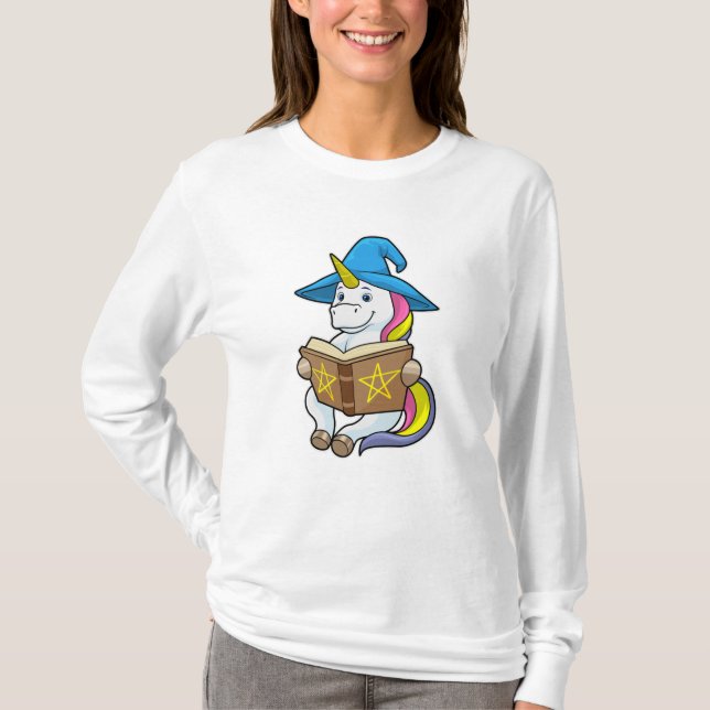 Camiseta Unicornio como asistente con libro y Gorra (Anverso)