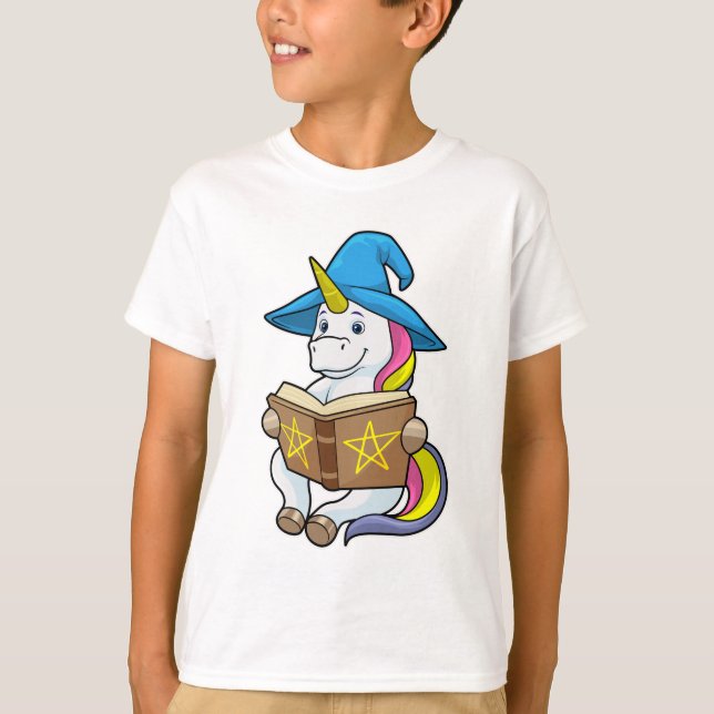 Camiseta Unicornio como asistente con libro y Gorra (Anverso)