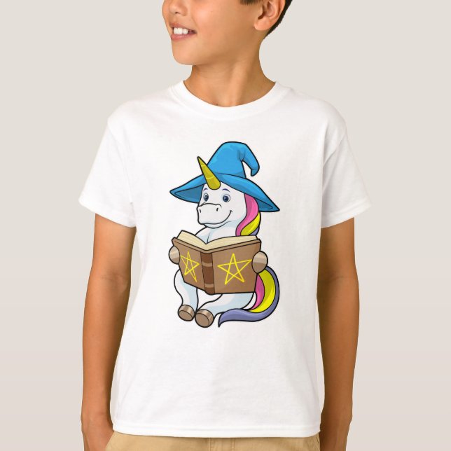 Camiseta Unicornio como asistente con libro y Gorra (Anverso)