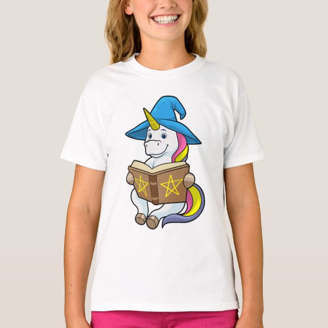 Camiseta Unicornio como asistente con libro y Gorra (Anverso)