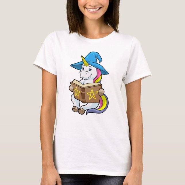 Camiseta Unicornio como asistente con libro y Gorra (Anverso)