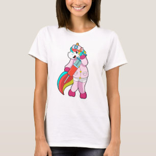 Camiseta Unicornio como enfermera en vacunación y jeringas