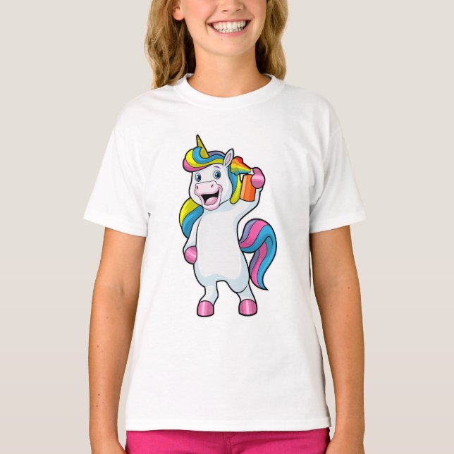 Camiseta Unicornio como peluquero con aerosol de pelo (Anverso)
