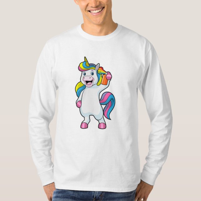 Camiseta Unicornio como peluquero con aerosol de pelo (Anverso)