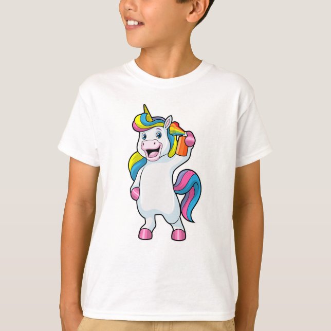 Camiseta Unicornio como peluquero con aerosol de pelo (Anverso)