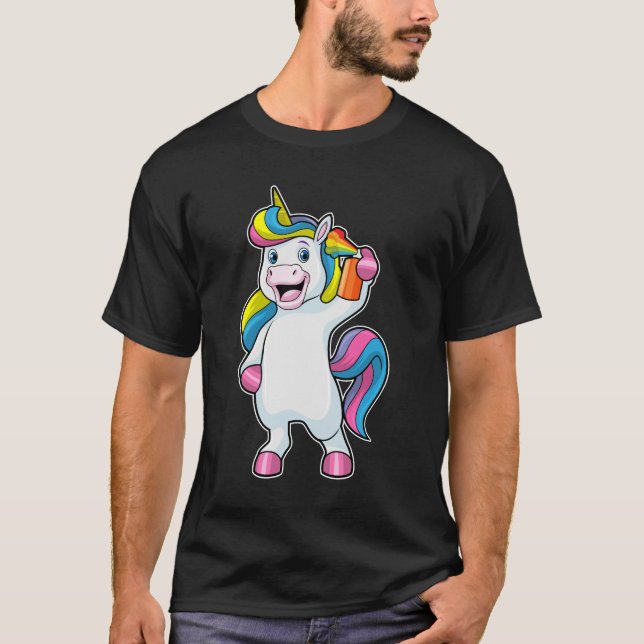 Camiseta Unicornio como peluquero con aerosol de pelo (Anverso)