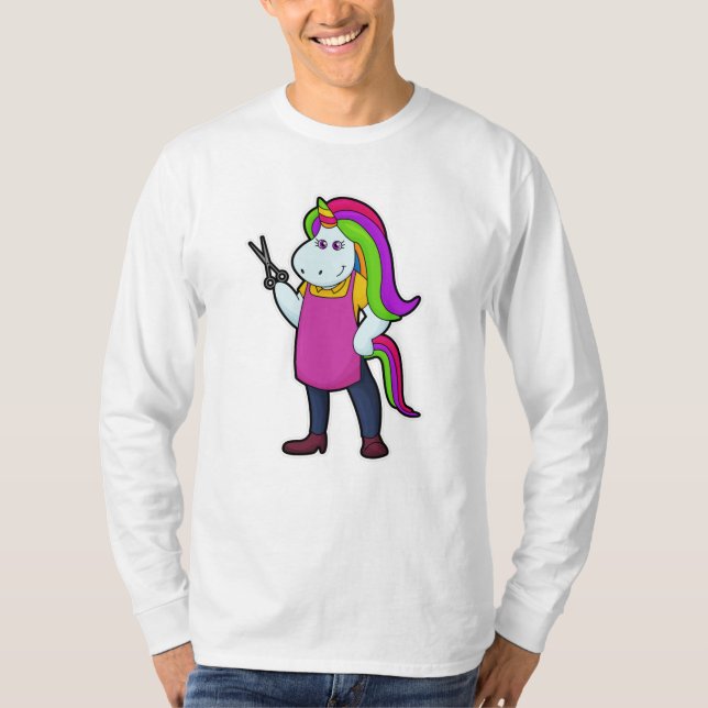 Camiseta Unicornio como peluquero con tijeras (Anverso)