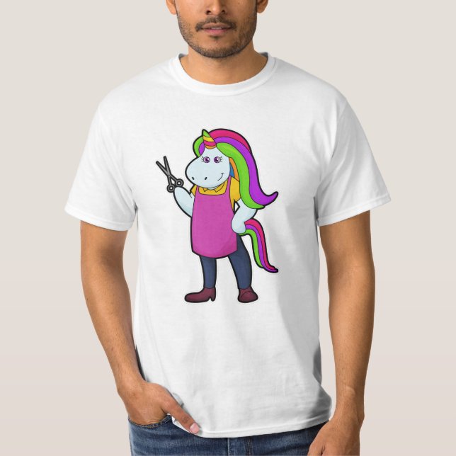 Camiseta Unicornio como peluquero con tijeras (Anverso)