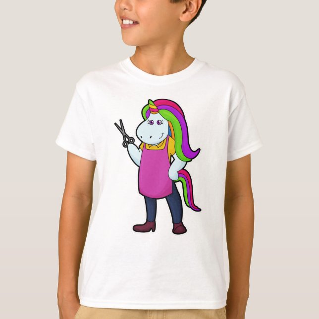 Camiseta Unicornio como peluquero con tijeras (Anverso)