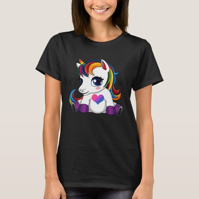Camiseta Unicornio con Bandera Bisexual de Corazón (Anverso)