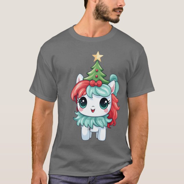 Camiseta Unicornio con Christmasree y Star vinta (Anverso)